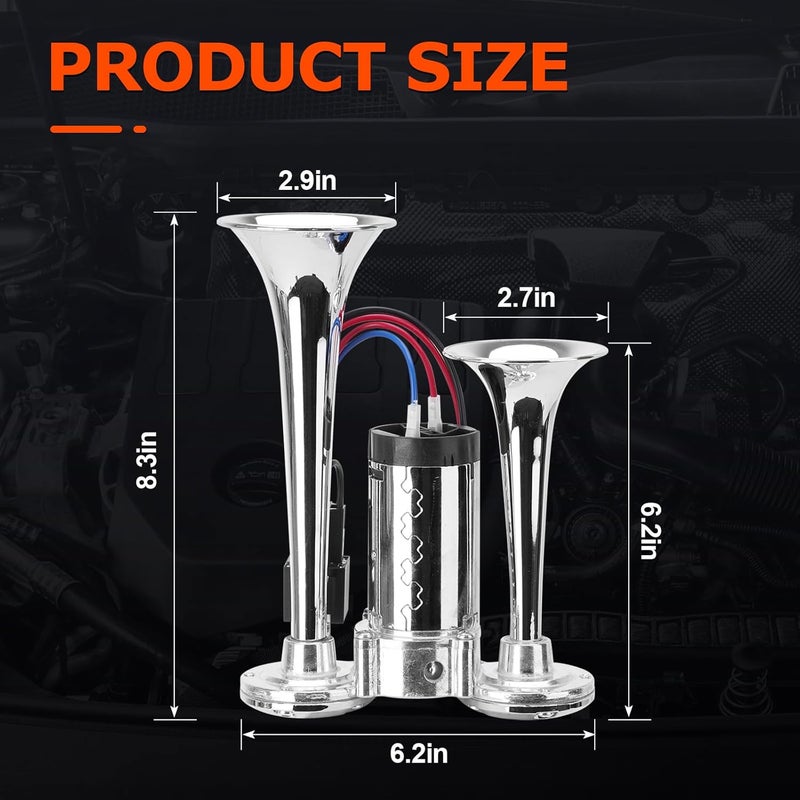 FILTERUP 12V 600DB Upgraded Air Horn Dual Trumpets, Super Loud Train Electric Horn Kit with Air Compressor Compatible with 12V vehicles Trucks Trains Boats Pickup SUVs Cars Speaker - Image 5
